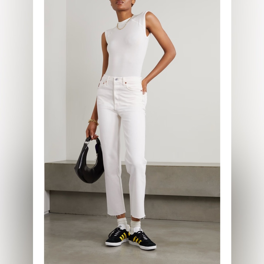 Re/Done White Straight Leg Jeans High-Waisted Rigid Denim